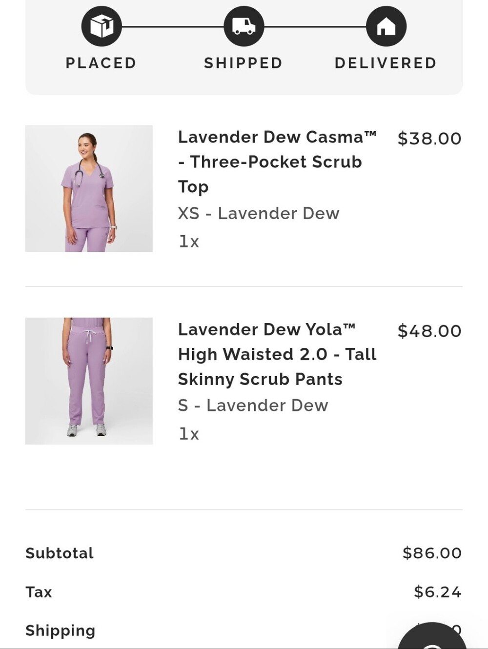 Figs Lavender Dew Three-Pocket Scrub Top & High-Waisted Skinny Pants, XS & S/T